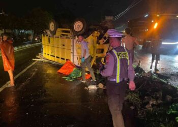 Kecelakaan Tunggal di Bantul: Truk Mitsubhisi Terbalik, Satu Korban Meninggal