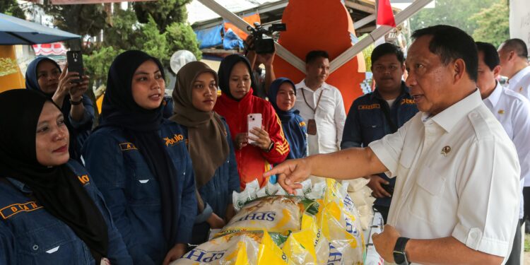 Mendagri Tito Karnavian saat meninjau distribusi beras stabilitasi pasokan dan harga pangan (SPHP) di pasar. (Foto: ANTARA FOTO)
