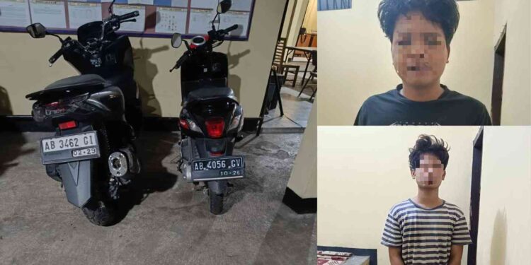 Dua pemuda asal Gunungkidul dan Sleman ditangkap jajaran Polsek Dlingo setelah diduga melakukan tindak pidana pencurian sepeda motor di Dusun Tekik