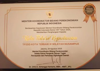Kota Tidore Kepulauan Terima Dua Penghargaan TP2DD Nasional