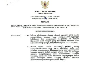 Aceh Tengah Perpanjang Status Darurat Bencana Hidrometeorologi