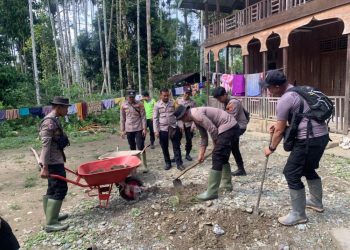 Polres Nagan Raya Bantu Pemulihan Pesantren Terdampak Banjir Bandang