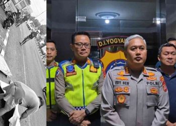 Dokumentasi tempat kejadian perkara penjambretan di Jalan Janti serta klarifikasi Kapolresta Sleman kepada awak media terkait penetapan tersangka