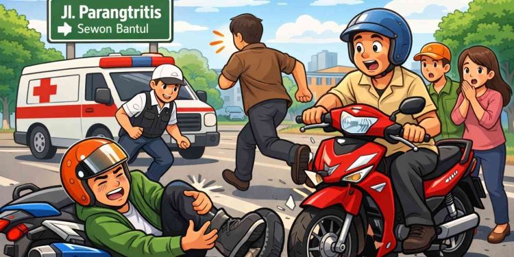 Ilustrasi Gambar Kecelakaan di jalan Parangtritis Bantul