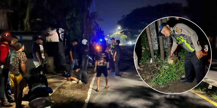 Suasana penanganan kecelakaan lalu lintas tunggal di Jalan Ring Road Selatan, Dusun Menayu Kidul, Tirtonirmolo, Kasihan, Bantul, Minggu (18/1/2026) malam.