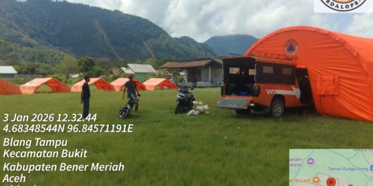 BPBD Bener Meriah Siapkan Tenda Darurat di Blang Panas dan Blang Tampu