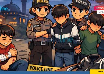 Ilustrasi penangkapan dua terduga pelaku penganiayaan oleh petugas kepolisian di wilayah Bantul, dengan barang bukti berupa jaket dan helm yang diamankan dalam pengungkapan kasus.