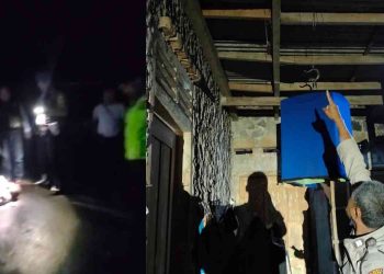 Petugas dan warga menunjukkan lokasi serta barang bukti terkait peristiwa dugaan percobaan pencurian di wilayah Tempel, Sleman, Kamis (12/2/2026) dini hari.