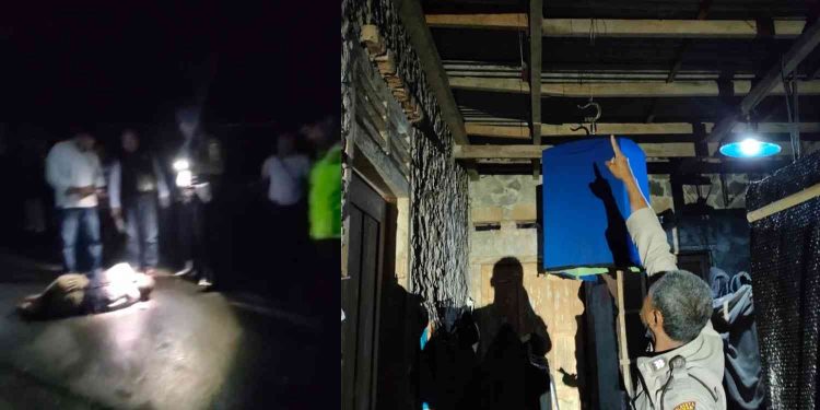 Petugas dan warga menunjukkan lokasi serta barang bukti terkait peristiwa dugaan percobaan pencurian di wilayah Tempel, Sleman, Kamis (12/2/2026) dini hari.