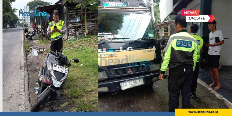 Petugas kepolisian melakukan pemeriksaan terhadap truk Mitsubishi yang terlibat kecelakaan dengan sepeda motor di Jalan Imogiri Timur, Wonokromo, Pleret, Bantul, Sabtu (21/2/2026) pagi. Insiden tersebut mengakibatkan dua mahasiswa pengendara motor mengalami luka serius dan harus menjalani perawatan di rumah sakit.