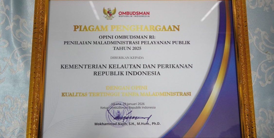 KKP Terima Penghargaan Opini Kualitas Tertinggi dari Ombudsman RI
