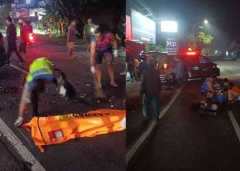 Petugas dan relawan memberikan pertolongan kepada korban kecelakaan lalu lintas yang melibatkan dua sepeda motor dan satu mobil di Jalan Yogya–Wates, Sedayu, Bantul, Jumat (3/4/2026) dini hari. Peristiwa ini mengakibatkan tiga orang meninggal dunia dan satu korban luka serius.