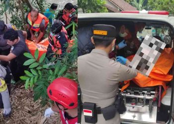 Petugas gabungan mengevakuasi jenazah lansia perempuan yang ditemukan meninggal di aliran Sungai Kalakan, Dusun Jambon, Argosari, Sedayu, Bantul, Senin (27/4/2026). Evakuasi dilakukan oleh personel Polres Bantul, Polsek Sedayu, Basarnas DIY, dan relawan setempat setelah korban pertama kali ditemukan oleh warga dalam kondisi tidak bergerak di tengah aliran sungai.