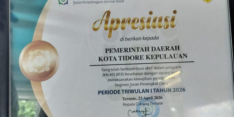Pemkot Tidore Kepulauan Terima Penghargaan atas Kepatuhan Pembayaran Iuran JKN-KIS