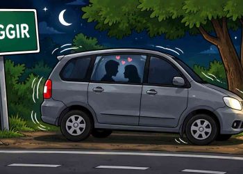Ilustrasi gambar mobil bergoyang di Mingir Sleman