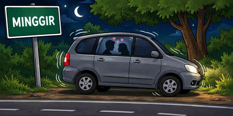 Ilustrasi gambar mobil bergoyang di Mingir Sleman