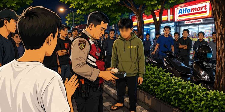 Ilustrasi suasana penanganan keributan oleh polisi di Jalan Margo Utomo, Kota Yogyakarta