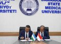Rektor Universitas Alma Ata Prof. dr. H. Hamam Hadi, MS., Sc.D., Sp.GK bersama Rektor Samarkand State Medical University Professor Dr. Jasur Alimjanovich Rizaev menandatangani nota kesepahaman kerja sama internasional di Samarkand, Uzbekistan, Rabu (20/5/2026). Kerja sama tersebut mencakup pengembangan riset, publikasi ilmiah, serta pertukaran dosen dan mahasiswa di bidang kedokteran dan ilmu kesehatan.