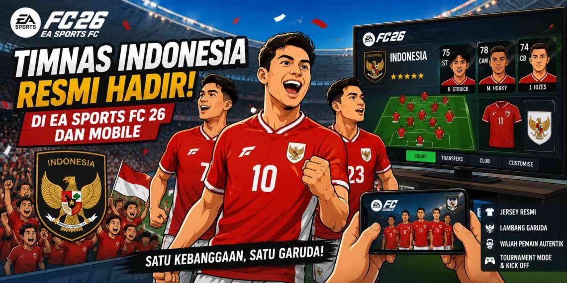 Timnas Indonesia resmi hadir di EA Sports FC 26 dan EA Sports FC Mobile melalui kerja sama eksklusif antara PSSI dan Electronic Arts (EA)