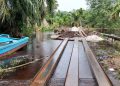 Pembangunan Jembatan Merah Putih Presisi di Bengkalis Terus Berjalan Meski Banjir