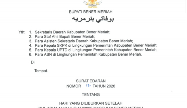 Pemkab Bener Meriah Tambahkan Hari Libur Pasca Iduladha 1447 H