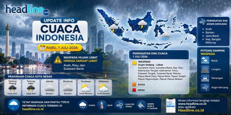BMKG Ini Daerah yang Berpotensi Diguyur Hujan Sedang hingga Lebat pada Rabu, 1 Juli 2026