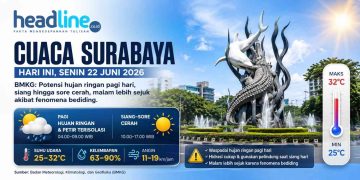 BMKG Keluarkan Prakiraan Cuaca Surabaya 22 Juni 2026, Malam Diprediksi Lebih Dingin