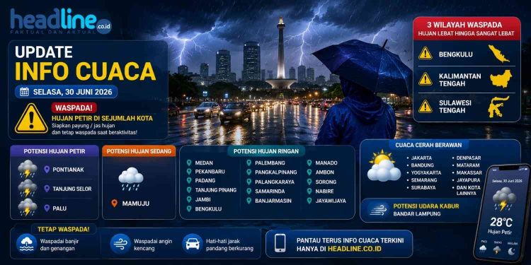 BMKG Rilis Prakiraan Cuaca Besok, Bengkulu hingga Sulawesi Tengah Berpotensi Diguyur Hujan Sangat Lebat