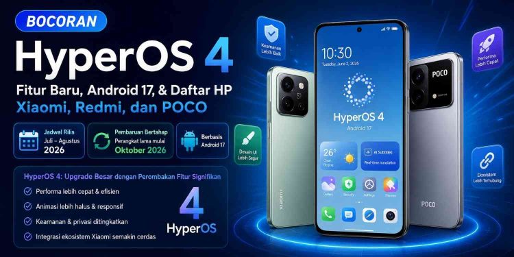 Bocoran HyperOS 4 mulai terungkap. Xiaomi dikabarkan siap merilis pembaruan berbasis Android 17 pada pertengahan 2026 dengan sejumlah fitur baru, peningkatan performa, dan dukungan untuk puluhan perangkat Xiaomi, Redmi, serta POCO.