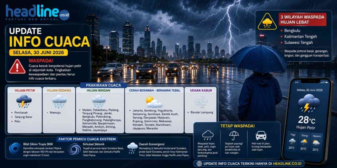 Cuaca Besok Terbaru Hujan Petir, Hujan Ringan, atau Cerah Ini Prediksi BMKG untuk Selasa 30 Juni 2026