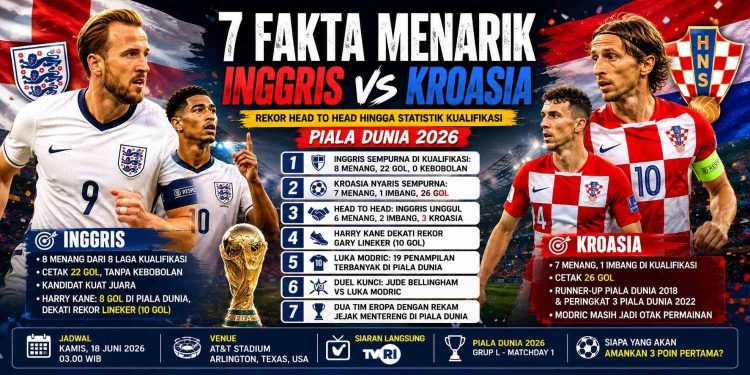 Fakta Inggris vs Kroasia yang Wajib Diketahui Sebelum Kick Off Piala Dunia 2026