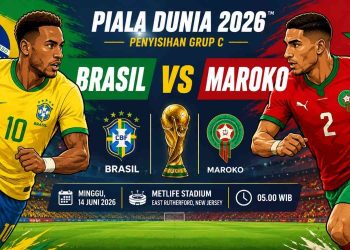 Grafik ilustrasi pertandingan penyisihan Grup C Piala Dunia 2026 antara Brasil melawan Maroko