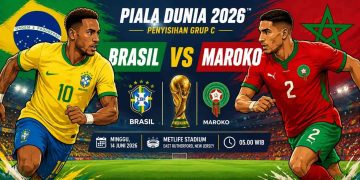 Grafik ilustrasi pertandingan penyisihan Grup C Piala Dunia 2026 antara Brasil melawan Maroko