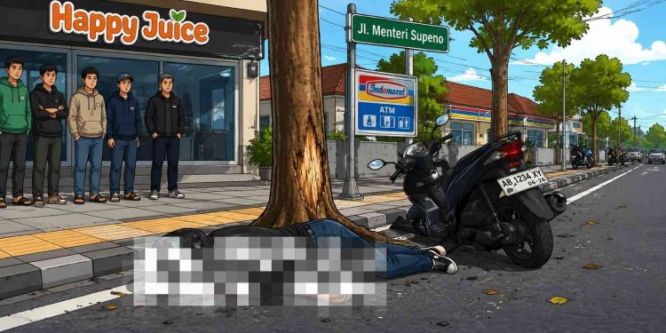 Ilustrasi kecelakaan tunggal sepeda motor di Jalan Menteri Supeno, Kota Yogyakarta. Pengendara Honda Vario berusia 20 tahun meninggal dunia setelah diduga kehilangan konsentrasi dan menabrak pohon pada Kamis (5/6/2026) sekitar pukul 05.00 WIB.