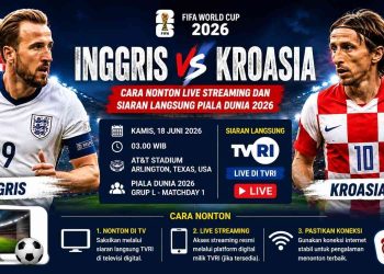 Jadwal Live Inggris vs Kroasia Piala Dunia 2026 Kick Off Dini Hari, Tayang di TVRI