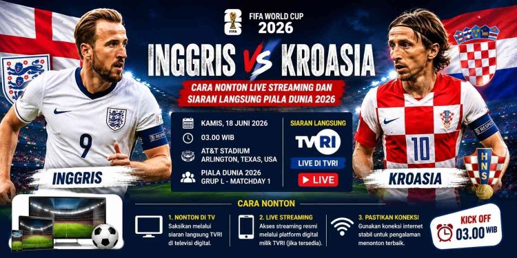 Jadwal Live Inggris vs Kroasia Piala Dunia 2026 Kick Off Dini Hari, Tayang di TVRI