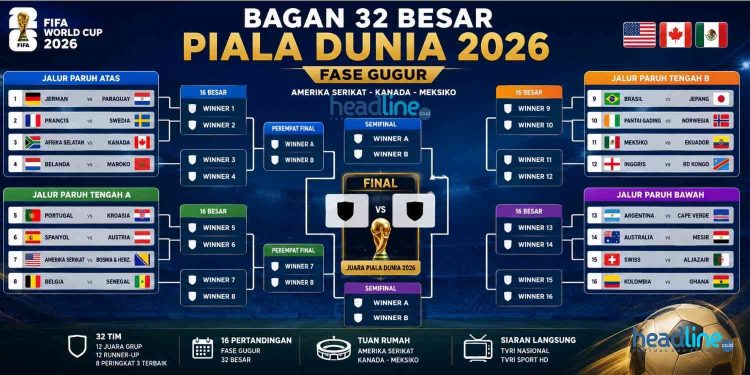 Jadwal dan Bagan Babak 32 Besar Piala Dunia 2026 Fase Gugur Resmi Dimulai, Ini Pertandingan Lengkapnya