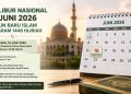 **Caption Gambar:** Kalender Juni 2026 menandai Selasa, 16 Juni 2026 sebagai libur nasional dalam rangka Tahun Baru Islam 1 Muharam 1448 Hijriah. Pemerintah menetapkan libur tersebut tanpa cuti bersama, sehingga masyarakat hanya menikmati satu hari libur sebelum kembali beraktivitas pada Rabu, 17 Juni 2026. (Ilustrasi: Headline.co.id)
