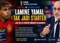 Pelatih Timnas Spanyol Luis de la Fuente memastikan Lamine Yamal dalam kondisi prima jelang laga pembuka Grup H Piala Dunia 2026 melawan Tanjung Verde. Meski demikian, bintang muda La Furia Roja itu diprediksi tidak masuk dalam susunan pemain inti dan berpeluang dimainkan sesuai kebutuhan pertandingan di Atlanta Stadium, Senin (15/6/2026) malam WIB.