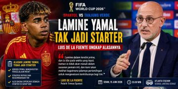 Pelatih Timnas Spanyol Luis de la Fuente memastikan Lamine Yamal dalam kondisi prima jelang laga pembuka Grup H Piala Dunia 2026 melawan Tanjung Verde. Meski demikian, bintang muda La Furia Roja itu diprediksi tidak masuk dalam susunan pemain inti dan berpeluang dimainkan sesuai kebutuhan pertandingan di Atlanta Stadium, Senin (15/6/2026) malam WIB.