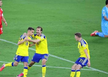 Pemain Timnas Swedia merayakan gol dalam laga Grup F Piala Dunia 2026 melawan Tunisia di Estadio BBVA, Monterrey, Senin (15/6/2026). Swedia tampil dominan dan menang telak 5-1, dengan Yasin Ayari mencetak dua gol untuk mengantar timnya memuncaki klasemen sementara Grup F. (Foto: Istimewa)