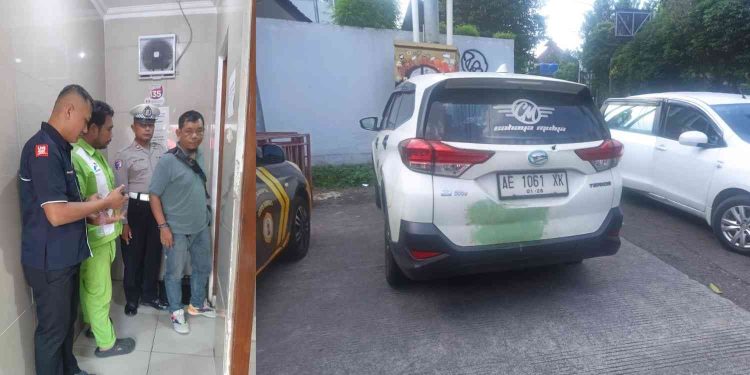 Petugas kepolisian bersama pihak SPBU melakukan pemeriksaan di lokasi penemuan seorang sopir travel yang ditemukan meninggal dunia di dalam toilet SPBU
