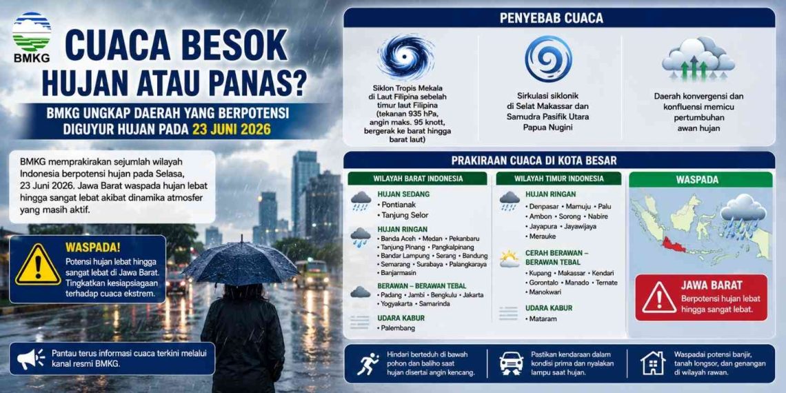 Update Cuaca Besok Selasa 23 Juni 2026 Daftar Lengkap Kota yang Diprediksi Hujan, Berawan, dan Cerah