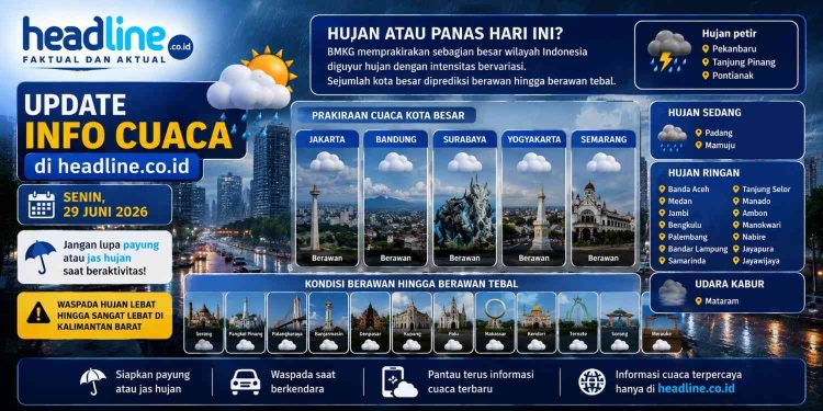 Update Cuaca Hari Ini 29 Juni 2026 Hujan Petir, Hujan Ringan, hingga Berawan, Cek Wilayah Anda
