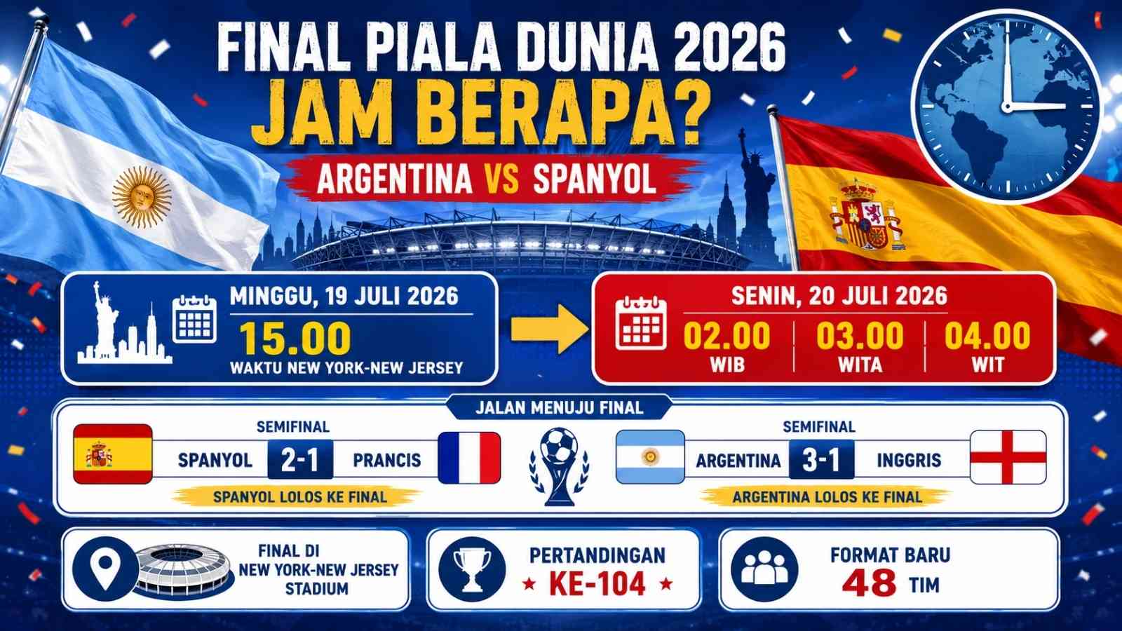 Argentina vs Spanyol di Final Piala Dunia 2026, Tayang Senin Dini Hari