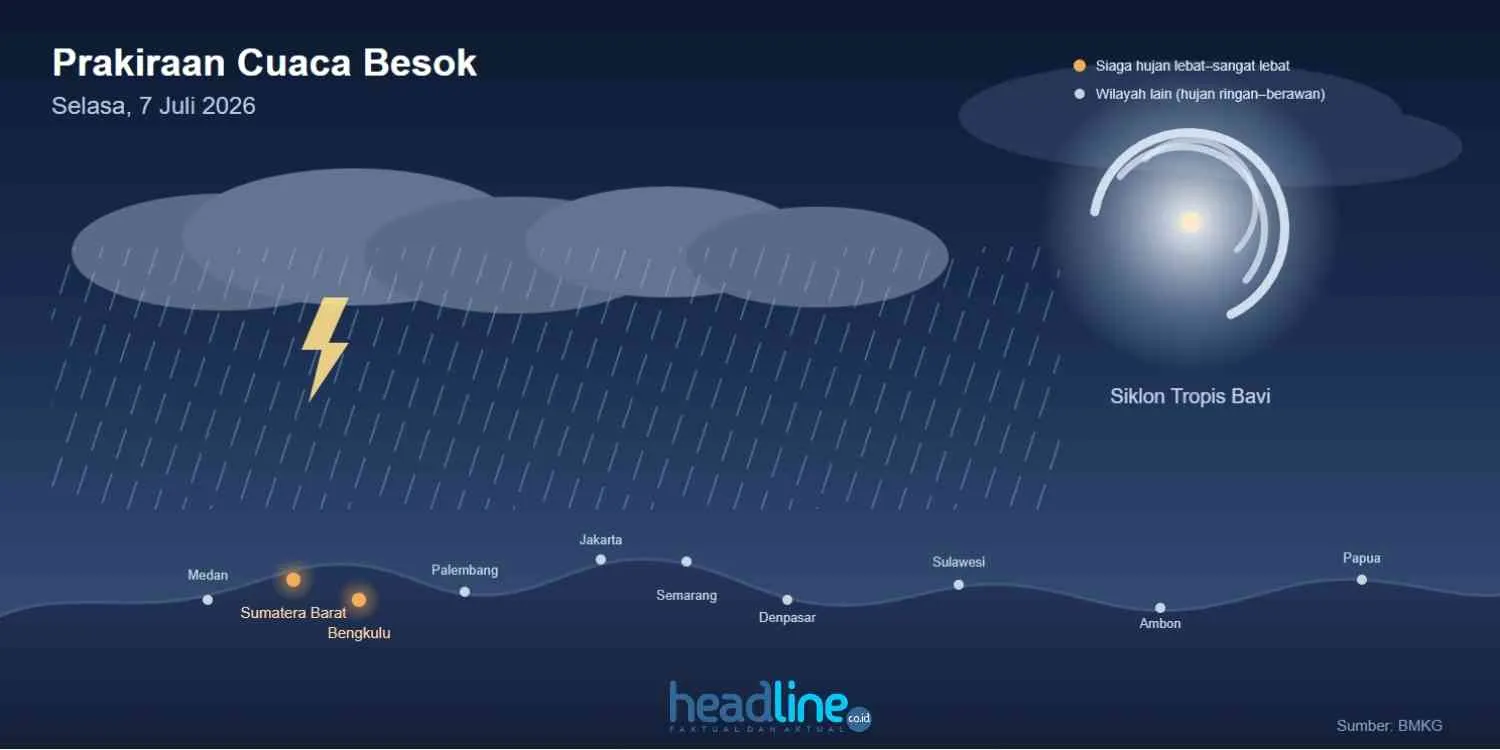 BMKG Naikkan Status Siaga, Sumatera Barat dan Bengkulu Berpotensi Hujan Sangat Lebat Besok
