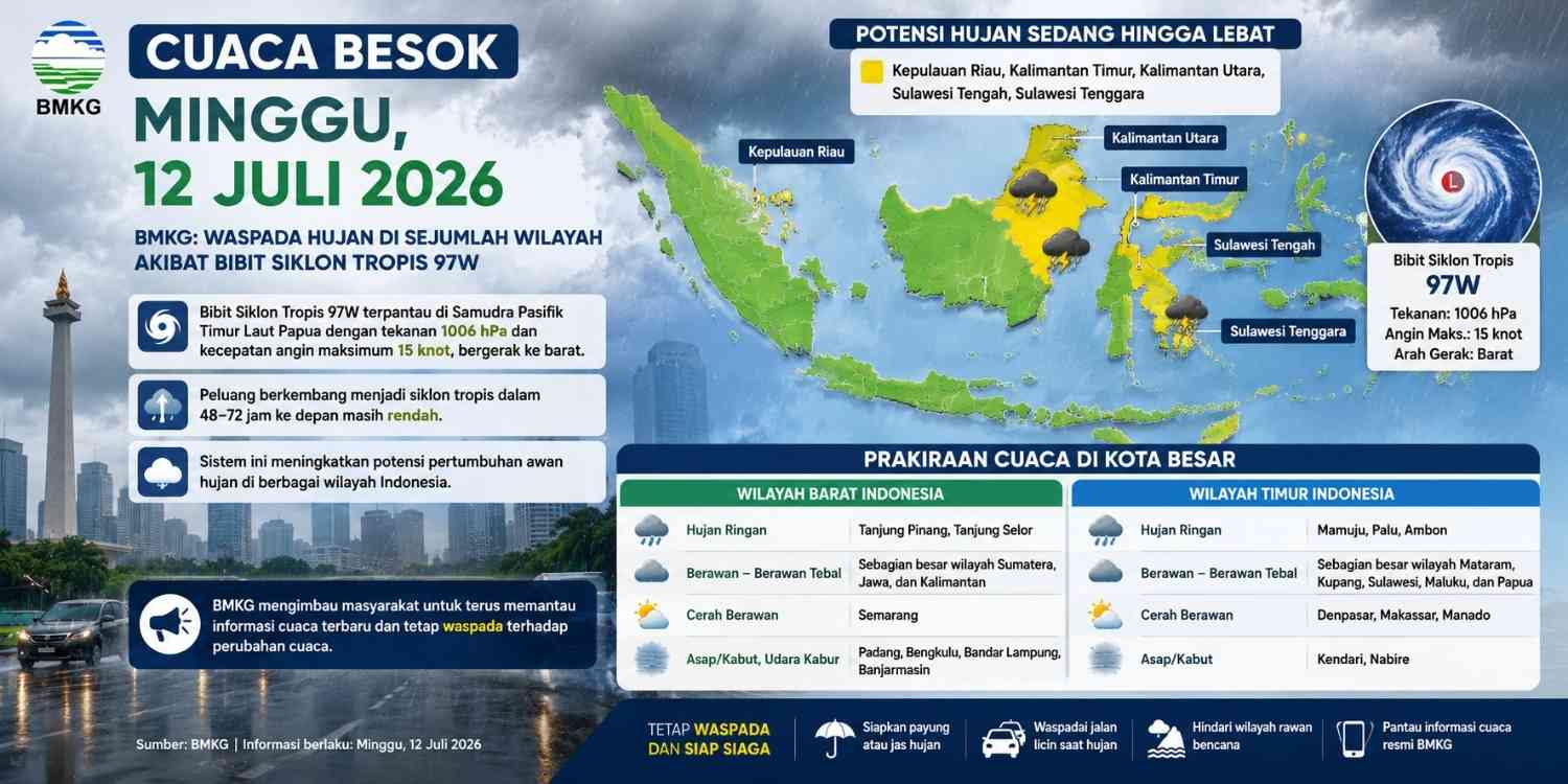 BMKG Prediksi Cuaca Besok Minggu 12 Juli 2026, Apakah Daerah Anda Hujan atau Panas