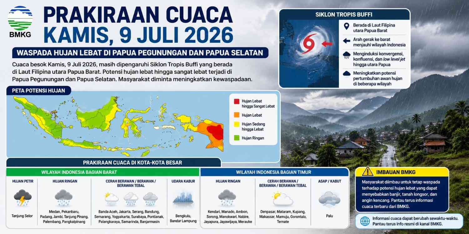 BMKG Rilis Prakiraan Cuaca Besok, Siklon Tropis Buffi Masih Pengaruhi Wilayah Indonesia