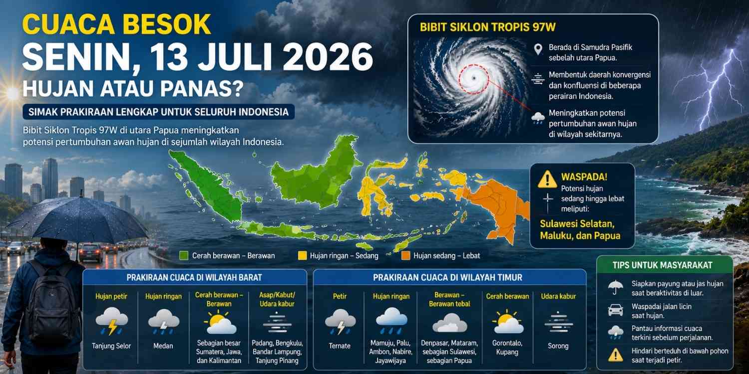 BMKG Ungkap Cuaca Besok Siang, Sejumlah Wilayah Berpotensi Diguyur Hujan dan Petir