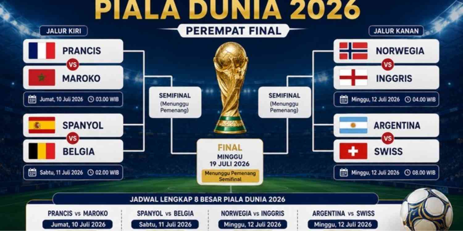 Bagan 8 Besar Piala Dunia 2026 Lengkap Jalur Argentina, Prancis, hingga Spanyol Menuju Final